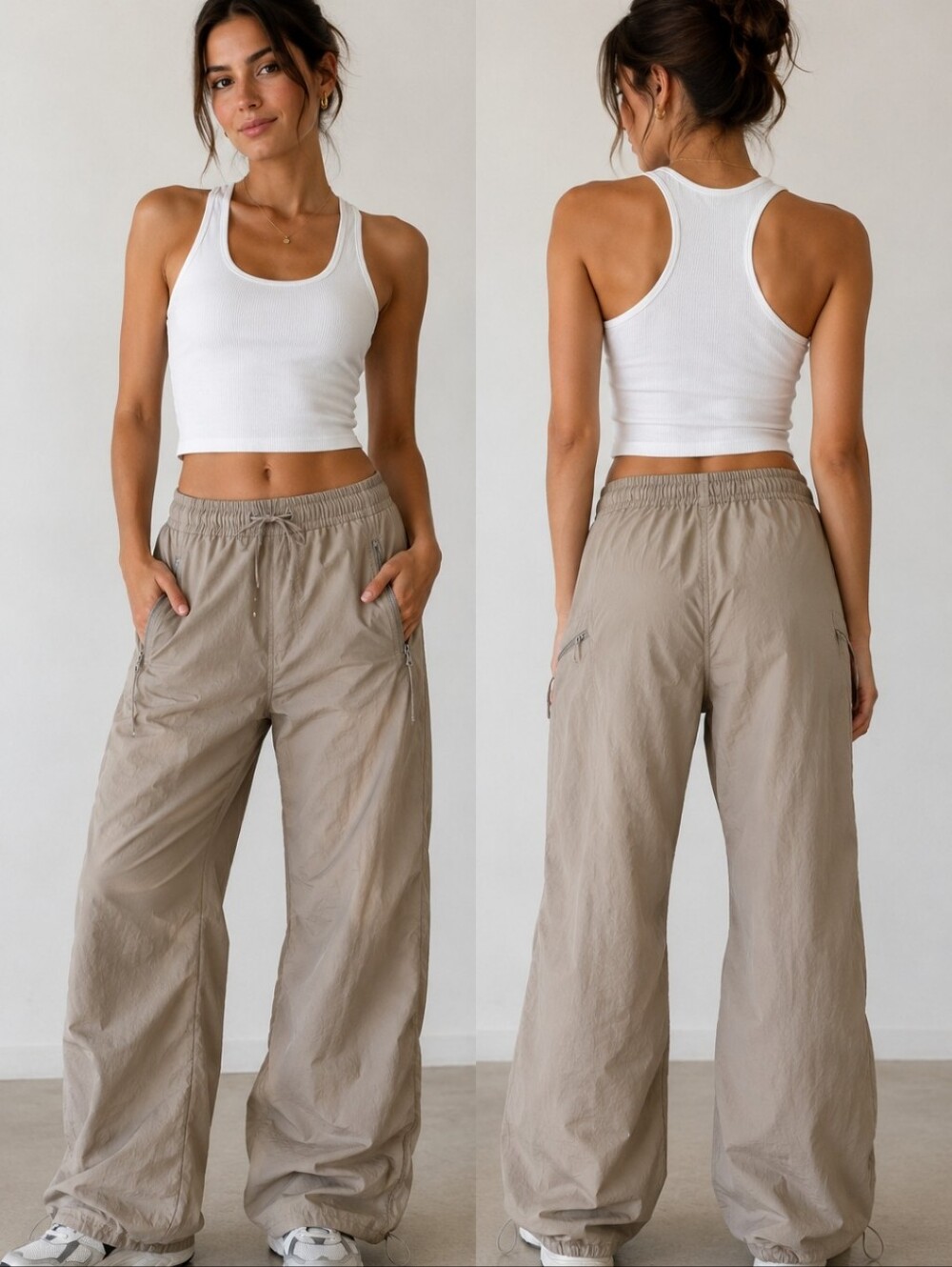 Abercrombie & Fitch Y2K Parachute Cargo Pants Beige Wide Leg Utility Pants XS